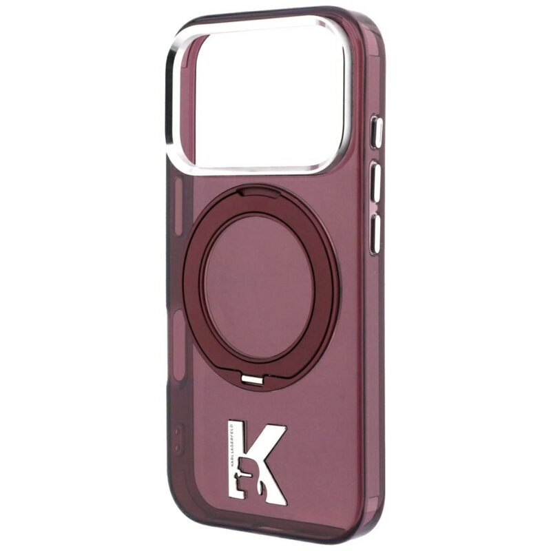 Husa iPhone 18 Pro Karl Lagerfeld IML Ring Stand MagSafe Kameo Metal, bordo