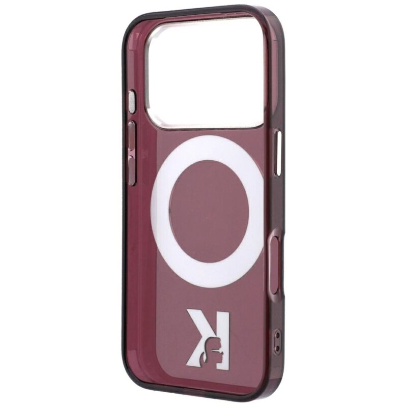 Husa iPhone 18 Pro Karl Lagerfeld IML Ring Stand MagSafe Kameo Metal, bordo