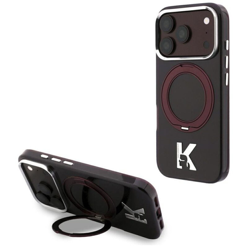 Husa iPhone 17 Pro Karl Lagerfeld Hardcase IML Ring Stand MagSafe Kameo Metal, burgundy