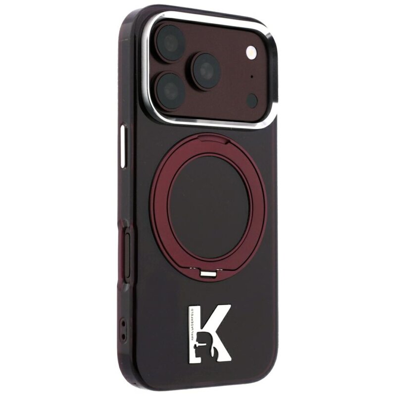 Husa iPhone 17 Pro Karl Lagerfeld Hardcase IML Ring Stand MagSafe Kameo Metal, burgundy