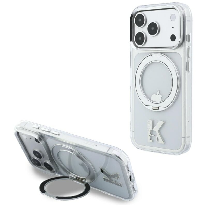 Husa iPhone 17 Pro Karl Lagerfeld Hardcase IML Ring Stand MagSafe Kameo Metal, clear