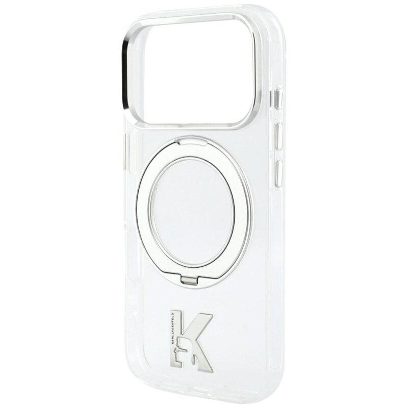 Husa iPhone 18 Pro Max Karl Lagerfeld HC IML Ring Stand MagSafe Kameo Metal, clear