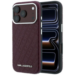 Husa iPhone 17 Pro Karl Lagerfeld Grained Leather Metal Logo MagSafe, bordo