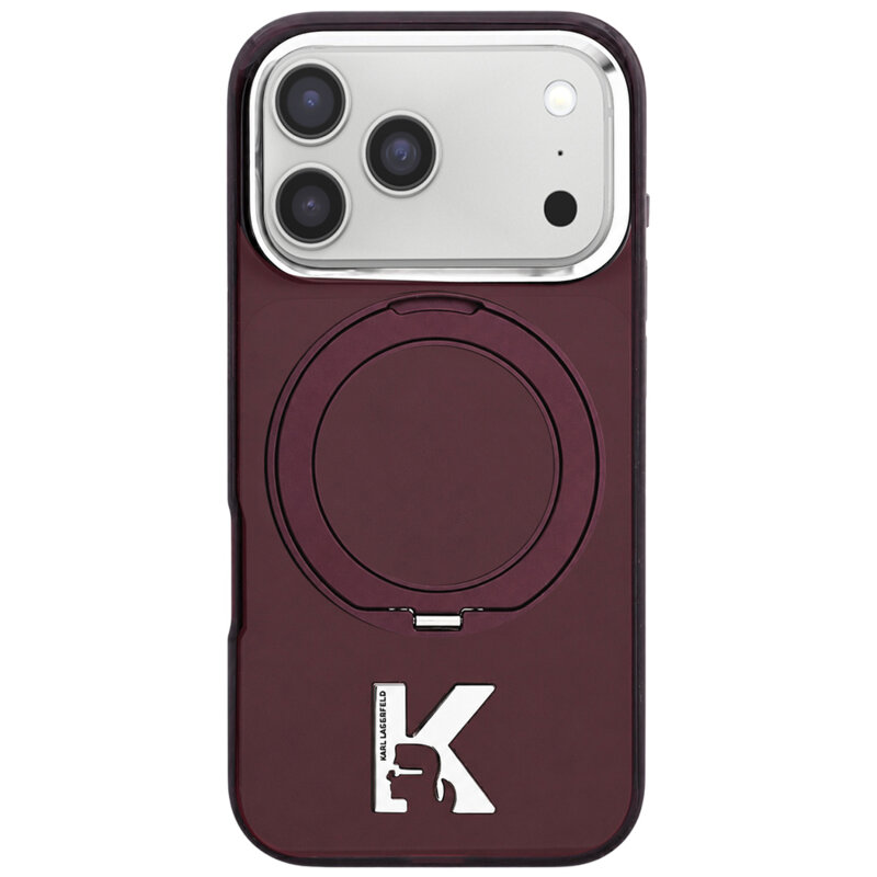 Husa iPhone 17 Pro Karl Lagerfeld Hardcase IML Ring Stand MagSafe Kameo Metal, burgundy