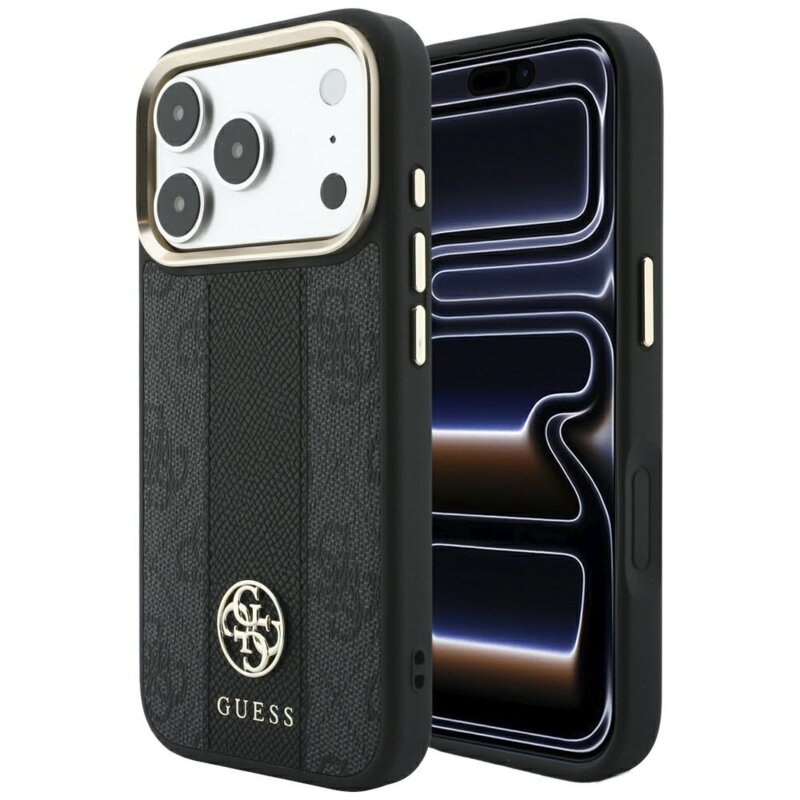 Husa Guess iPhone 18 Pro Leather 4G Stripe Round Classic Logo MagSafe, negru, GUHMP18L6P4G4RCK