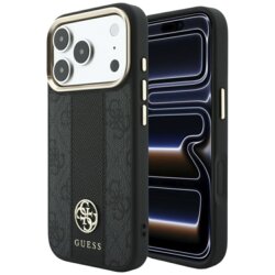 Husa Guess iPhone 18 Pro Max Leather 4G Stripe Round Classic Logo MagSafe, negru, GUHMP18X6P4G4RCK