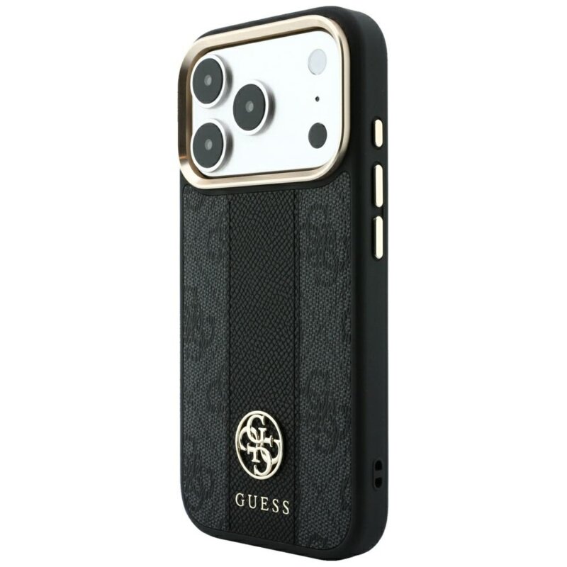 Husa Guess iPhone 18 Pro Max Leather 4G Stripe Round Classic Logo MagSafe, negru, GUHMP18X6P4G4RCK