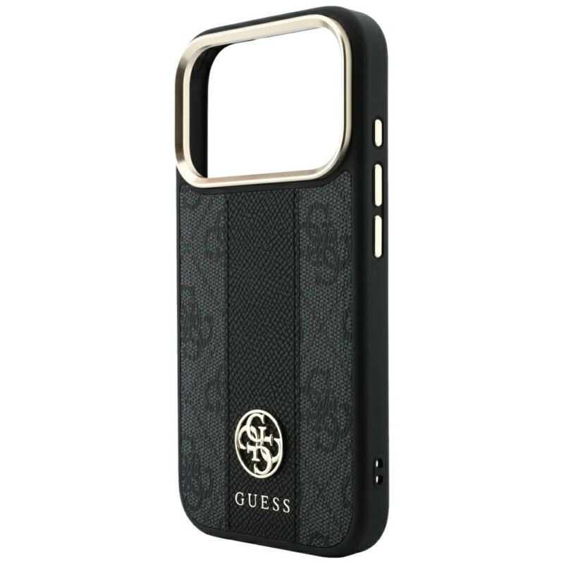Husa Guess iPhone 18 Pro Max Leather 4G Stripe Round Classic Logo MagSafe, negru, GUHMP18X6P4G4RCK
