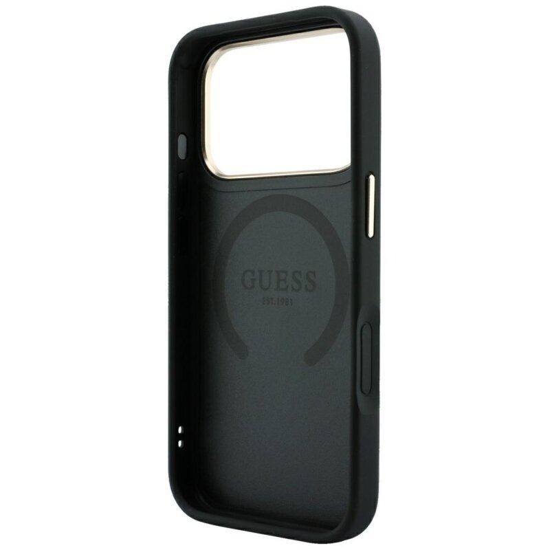 Husa Guess iPhone 18 Pro Max Leather 4G Stripe Round Classic Logo MagSafe, negru, GUHMP18X6P4G4RCK