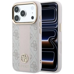 Husa Guess iPhone 18 Pro Leather 4G Stripe Round Classic Logo MagSafe, roz, GUHMP18L6P4G4RCP