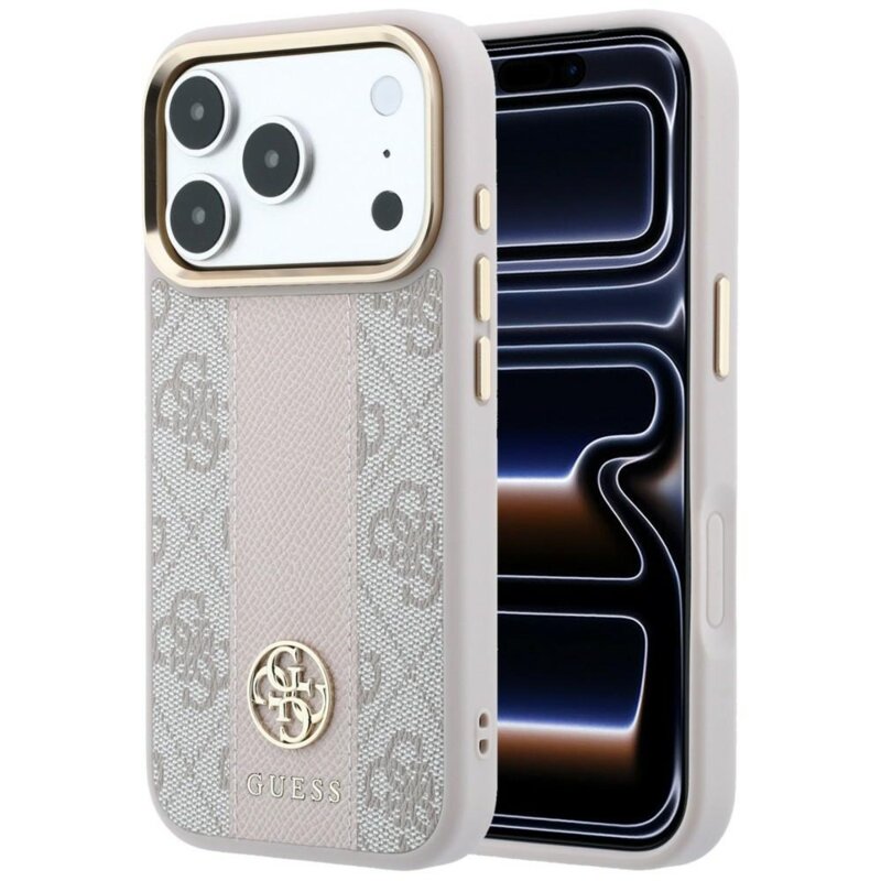 Husa Guess iPhone 18 Pro Leather 4G Stripe Round Classic Logo MagSafe, roz, GUHMP18L6P4G4RCP