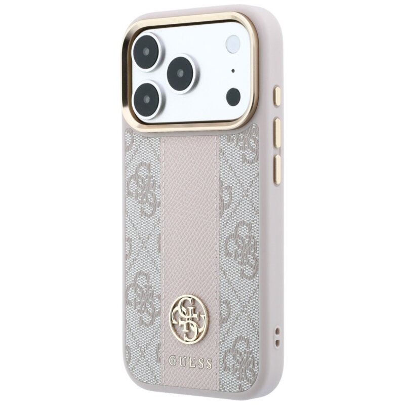 Husa Guess iPhone 18 Pro Leather 4G Stripe Round Classic Logo MagSafe, roz, GUHMP18L6P4G4RCP
