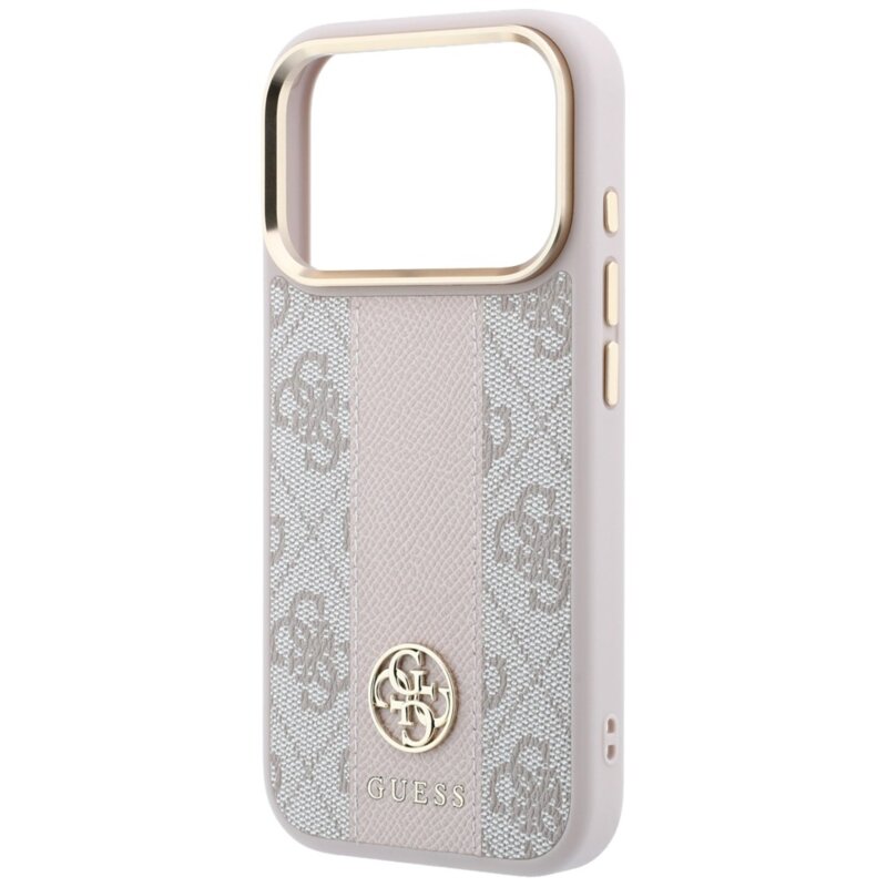 Husa Guess iPhone 18 Pro Leather 4G Stripe Round Classic Logo MagSafe, roz, GUHMP18L6P4G4RCP