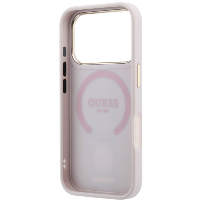 Husa Guess iPhone 18 Pro Leather 4G Stripe Round Classic Logo MagSafe, roz, GUHMP18L6P4G4RCP