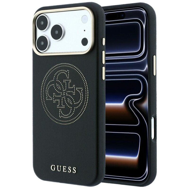 Husa iPhone 18 Pro Max Guess Leather Perforated 4G MagSafe, negru, GUHMP18X6PS4SRGK