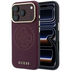 Husa iPhone 18 Pro Guess Leather Perforated 4G MagSafe, bordo, GUHMP18L6PS4SRGU