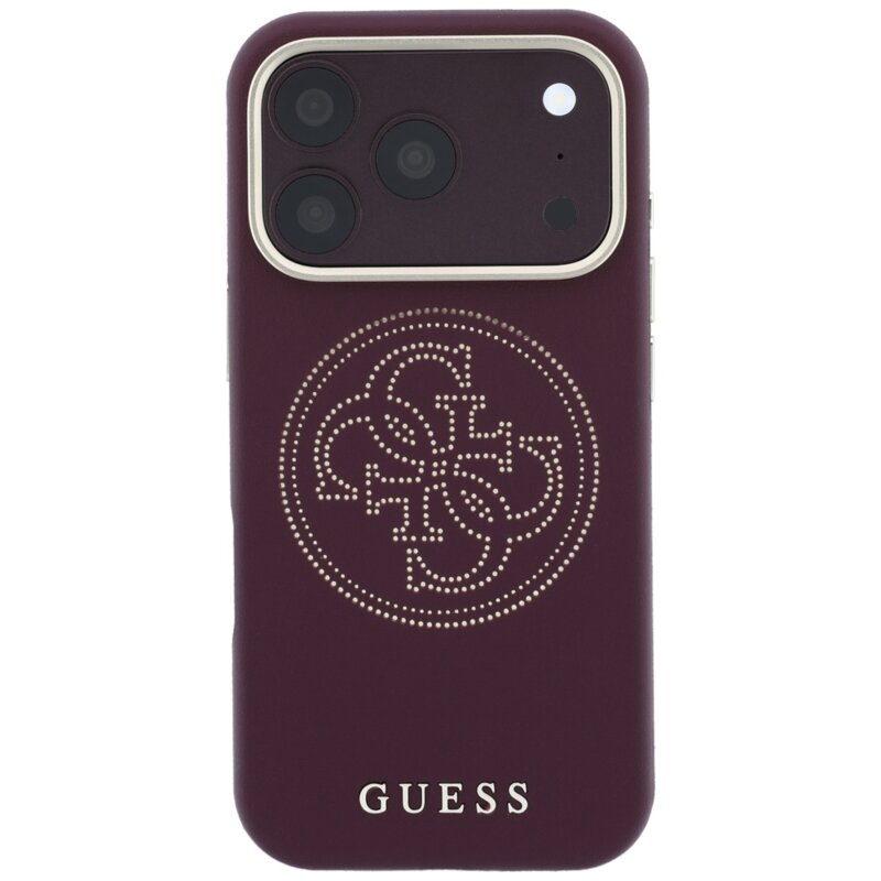 Husa iPhone 18 Pro Guess Leather Perforated 4G MagSafe, bordo, GUHMP18L6PS4SRGU