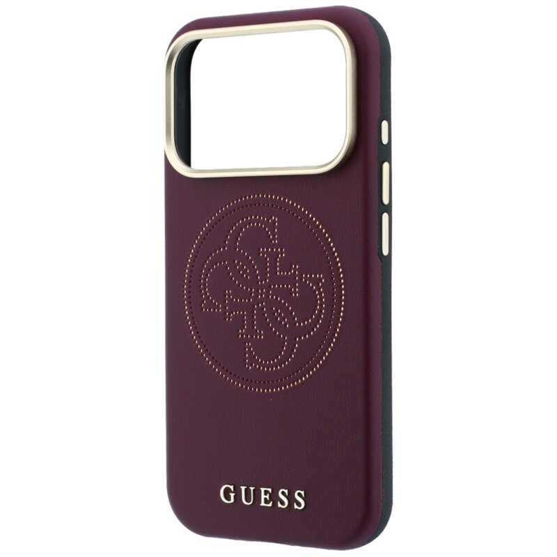 Husa iPhone 18 Pro Guess Leather Perforated 4G MagSafe, bordo, GUHMP18L6PS4SRGU
