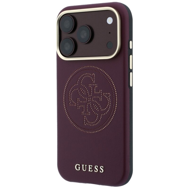 Husa iPhone 18 Pro Max Guess Leather Perforated 4G MagSafe, bordo, GUHMP18X6PS4SRGU