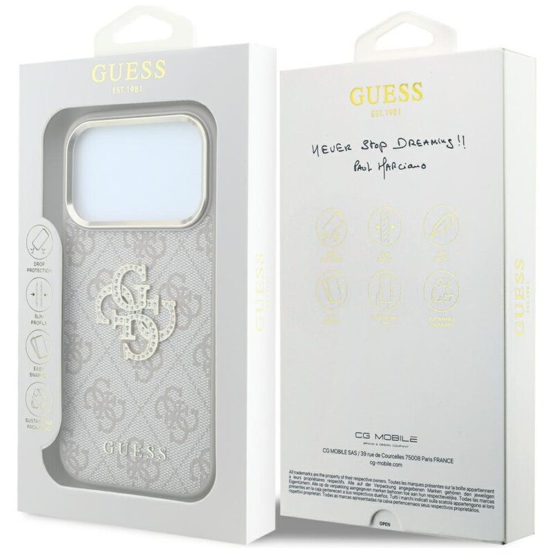 Husa originala Guess iPhone 18 Pro Hardcase 4G Big Strass Logo, roz, GUHCP18L6P4DSMLP