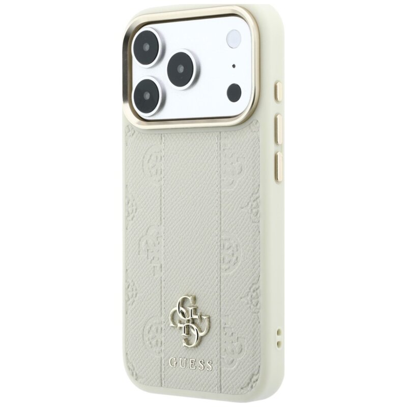 Husa Guess iPhone 18 Pro Leather Stripe Peony 4G MagSafe, bej, GUHMP18L6PGSU4EE