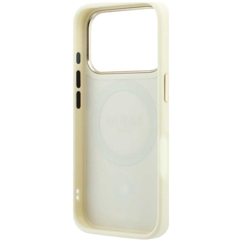 Husa Guess iPhone 18 Pro Max Leather Stripe Peony 4G MagSafe, bej, GUHMP18X6PGSU4EE