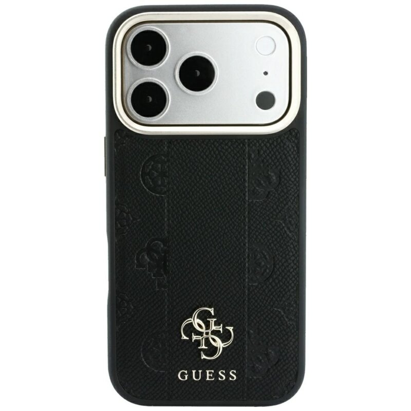 Husa Guess iPhone 18 Pro Max Leather Stripe Peony 4G MagSafe, negru, GUHMP18X6PGSU4EK