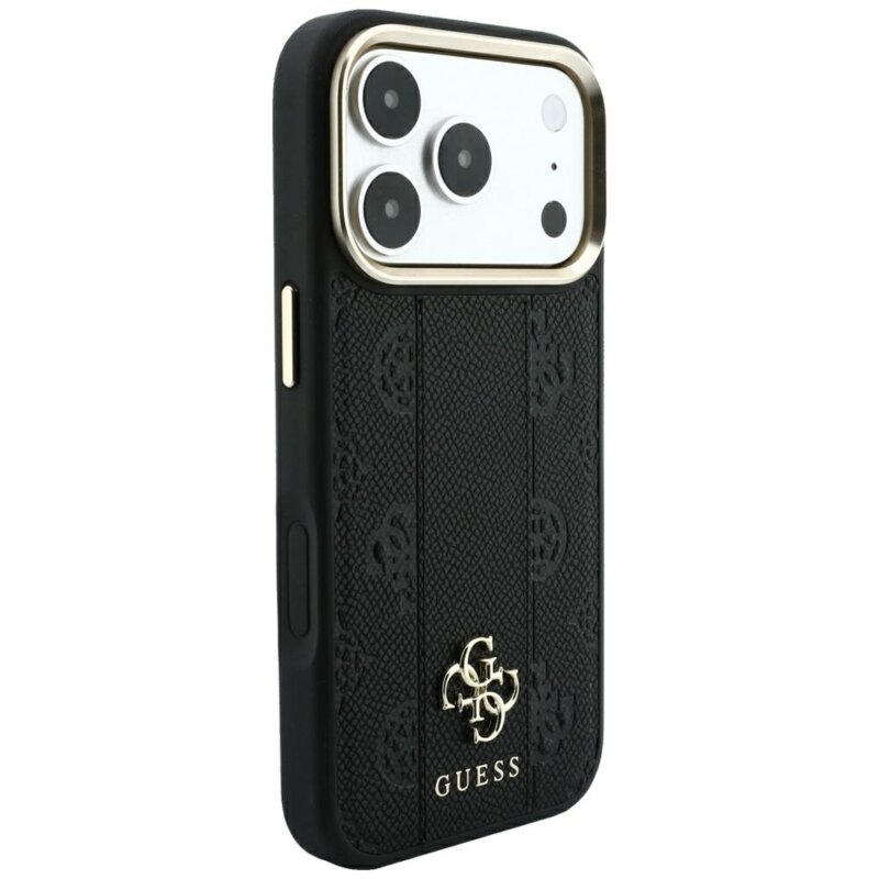 Husa Guess iPhone 18 Pro Max Leather Stripe Peony 4G MagSafe, negru, GUHMP18X6PGSU4EK