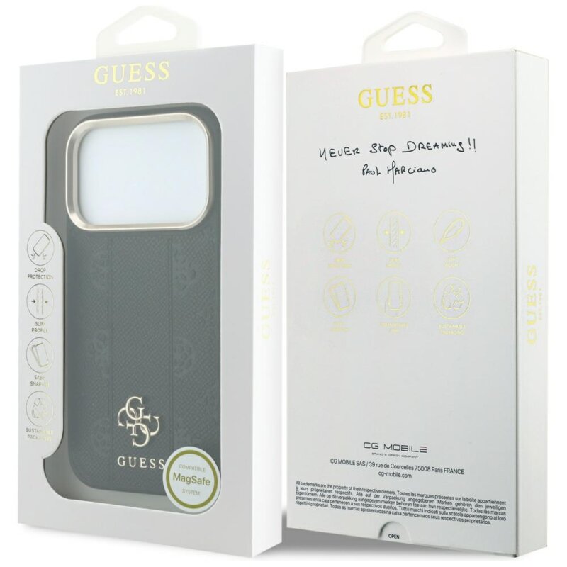 Husa Guess iPhone 18 Pro Max Leather Stripe Peony 4G MagSafe, negru, GUHMP18X6PGSU4EK