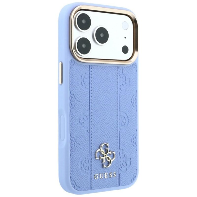 Husa Guess iPhone 18 Pro Leather Stripe Peony 4G MagSafe, bleu, GUHMP18L6PGSU4EB