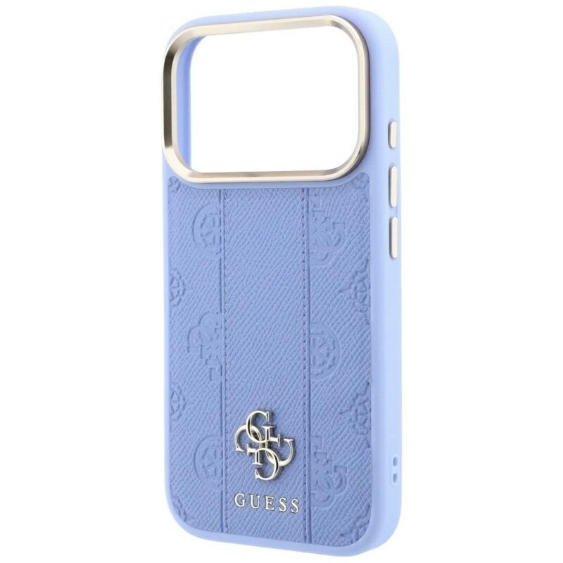 Husa Guess iPhone 18 Pro Leather Stripe Peony 4G MagSafe, bleu, GUHMP18L6PGSU4EB