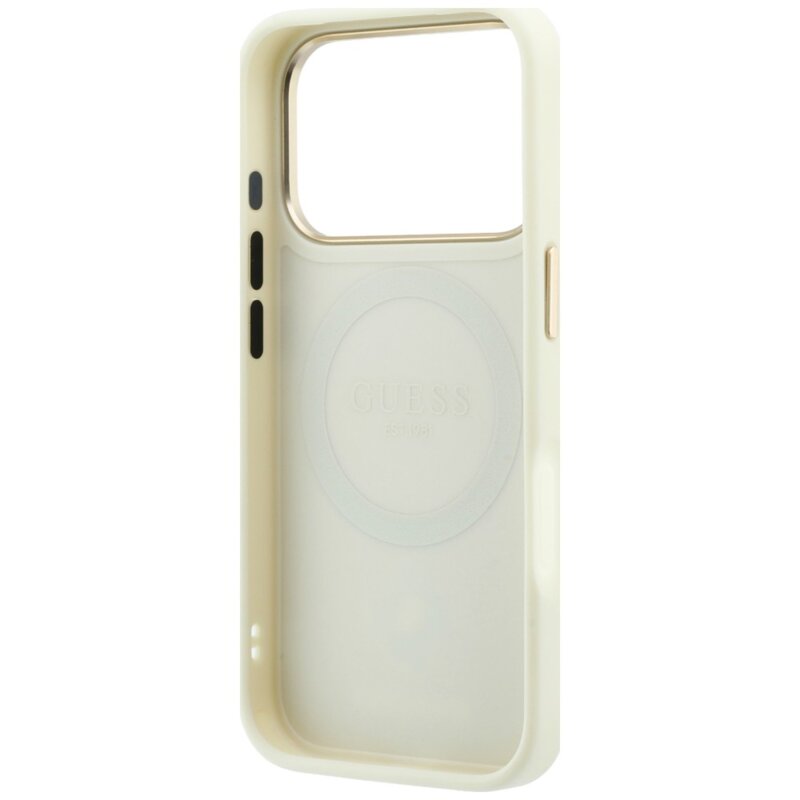 Husa iPhone 18 Pro Guess Peony 4G Small Logo MagSafe, bej, GUHMP18L6PGS4NPE