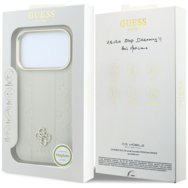 Husa iPhone 18 Pro Guess Peony 4G Small Logo MagSafe, bej, GUHMP18L6PGS4NPE