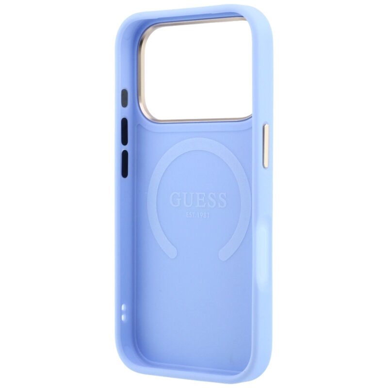 Husa Guess Saffiano Peony & Ring MagSafe iPhone 18 Pro, bleu, GUHMP18LPSAMSECB