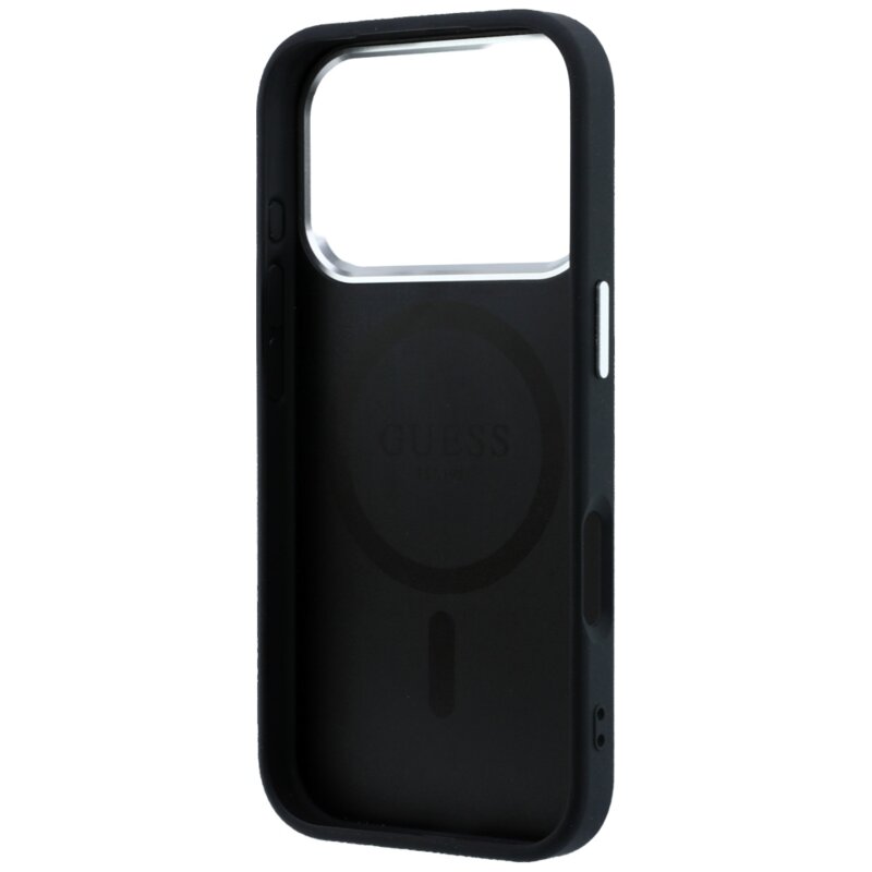 Husa originala Guess iPhone 18 Pro Max Grained Triangle Logo MagSafe, negru, GUHMP18XPGSMTLSK