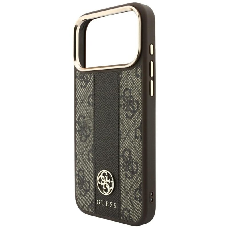 Husa Guess iPhone 18 Pro Max Leather 4G Stripe Round Classic Logo MagSafe, maro, GUHMP18X6P4G4RCW