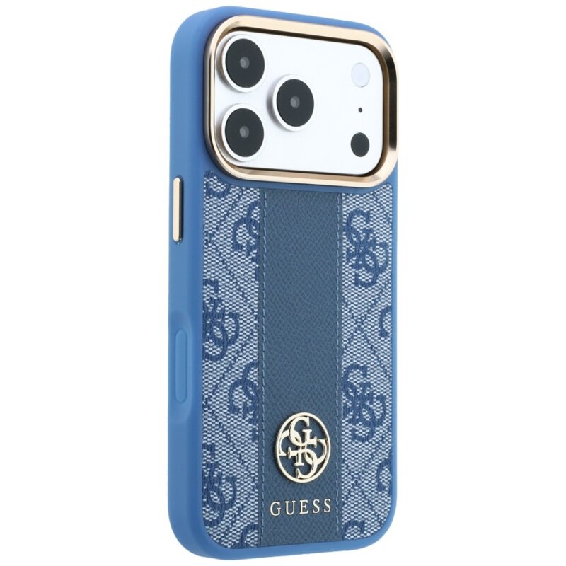 Husa Guess iPhone 18 Pro Leather 4G Stripe Round Classic Logo MagSafe, albastru, GUHMP18L6P4G4RCB