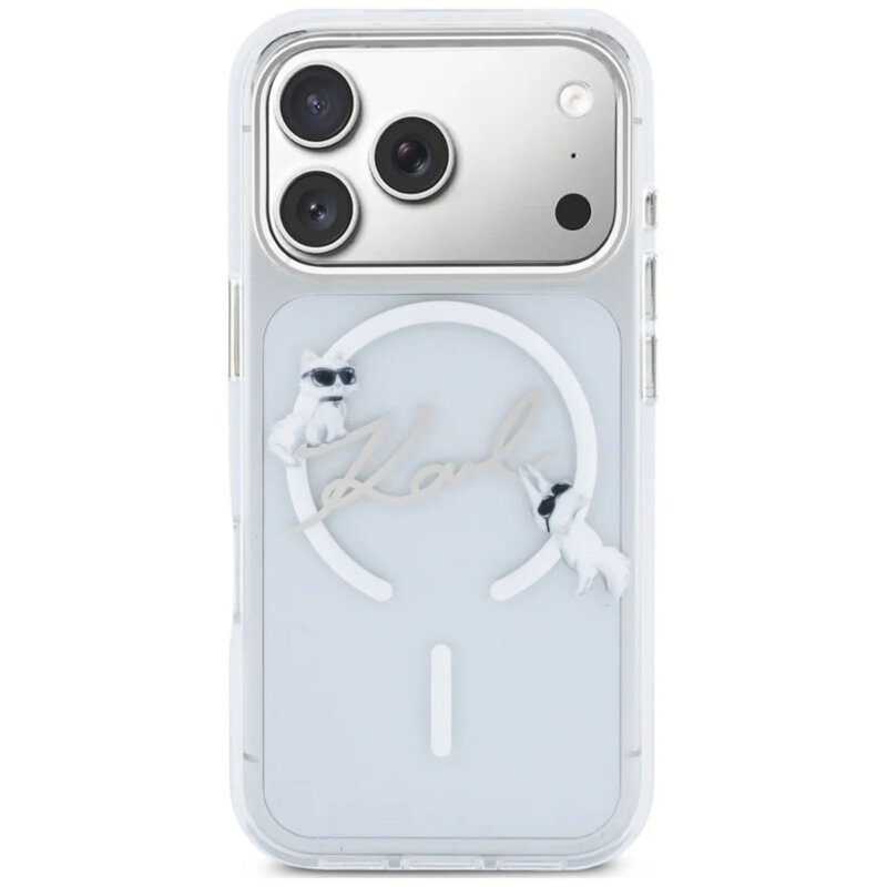 Husa iPhone 18 Pro Max Karl Lagerfeld IML Choupette and Karl Script Logo MagSafe, transparenta