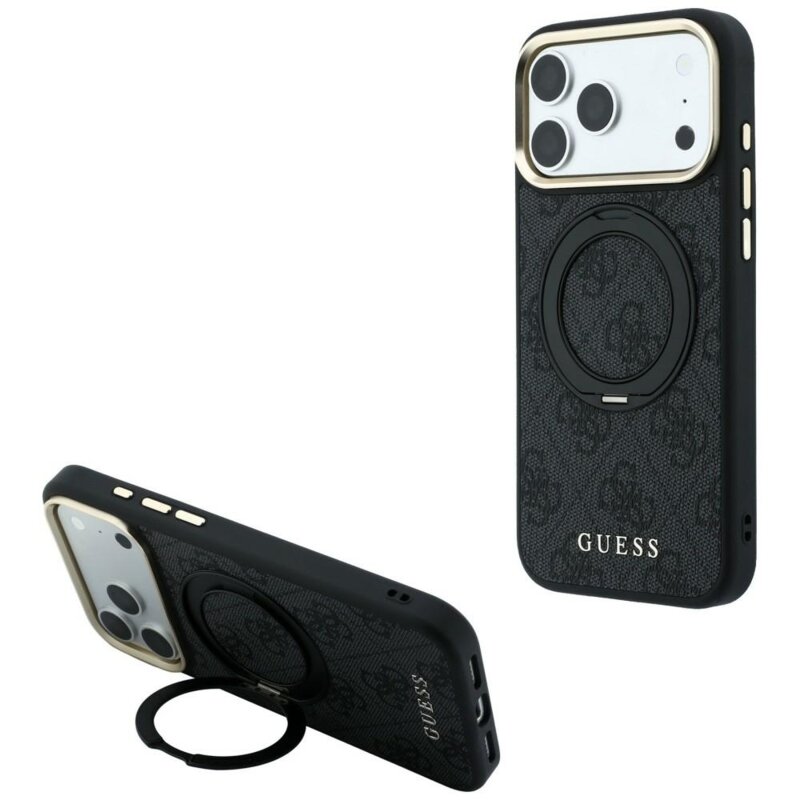 Husa Guess iPhone 18 Pro Ring Stand Classic Logo MagSafe, negru, GUHMP18L6PS4RSCLK