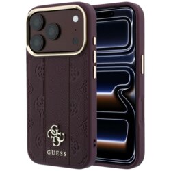Husa Guess iPhone 18 Pro Leather Stripe Peony 4G MagSafe, bordo, GUHMP18L6PGSU4EU
