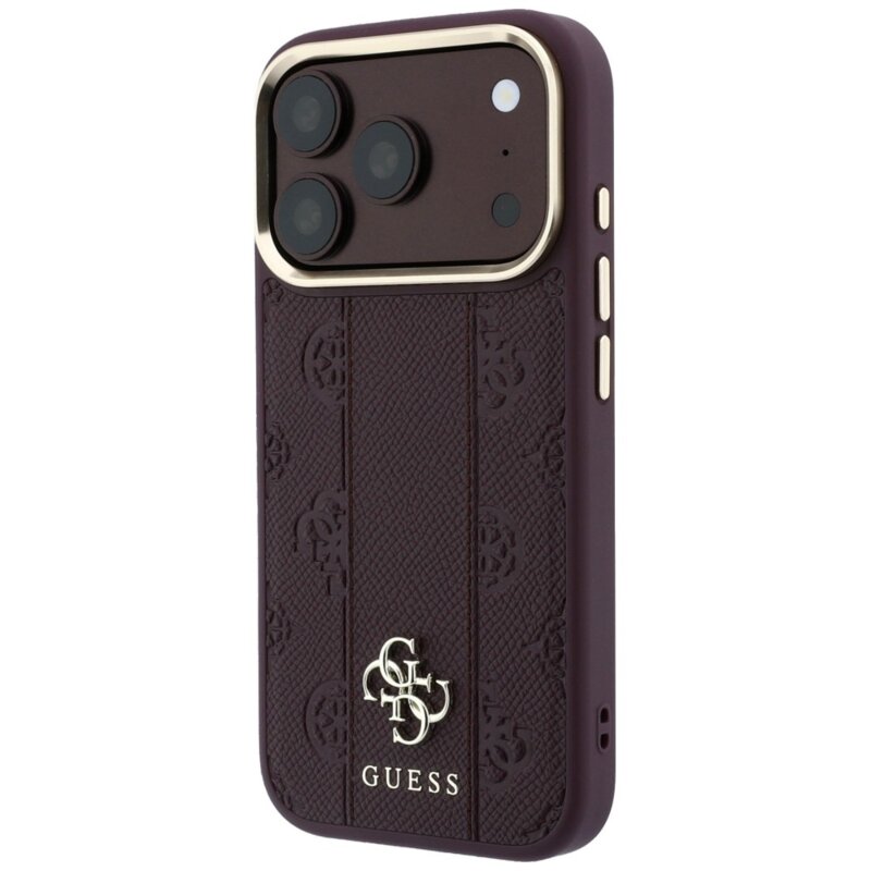 Husa Guess iPhone 18 Pro Leather Stripe Peony 4G MagSafe, bordo, GUHMP18L6PGSU4EU