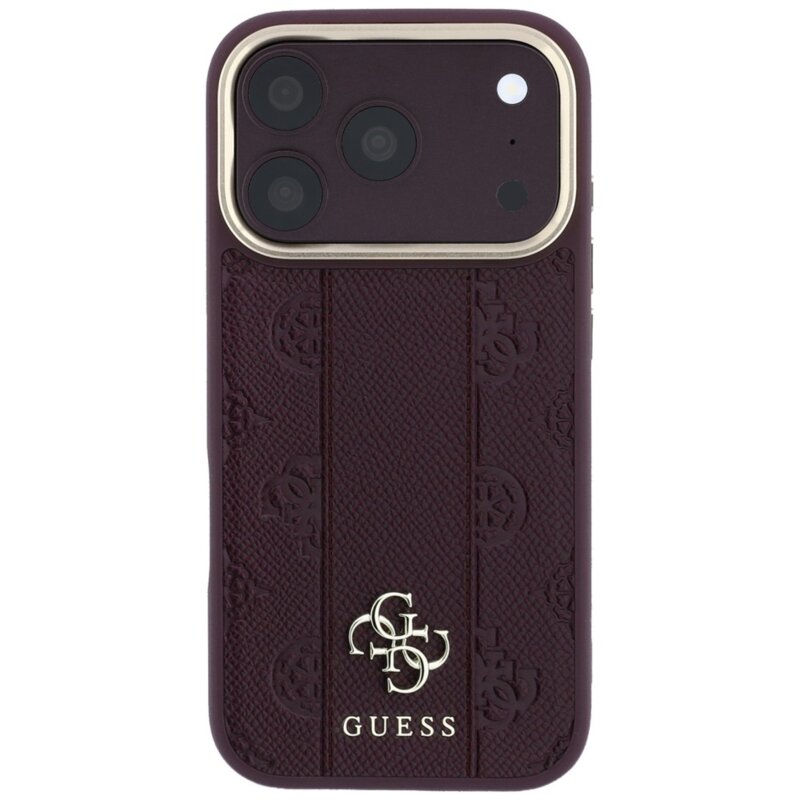 Husa Guess iPhone 18 Pro Leather Stripe Peony 4G MagSafe, bordo, GUHMP18L6PGSU4EU