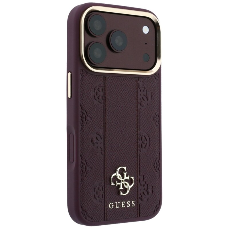 Husa Guess iPhone 18 Pro Leather Stripe Peony 4G MagSafe, bordo, GUHMP18L6PGSU4EU