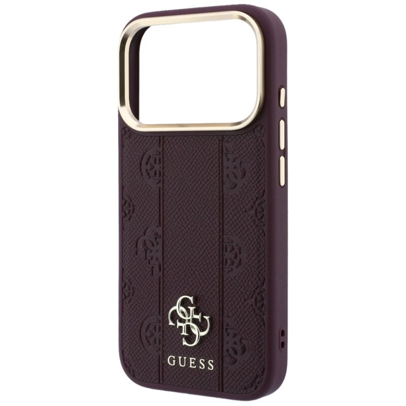 Husa Guess iPhone 18 Pro Leather Stripe Peony 4G MagSafe, bordo, GUHMP18L6PGSU4EU
