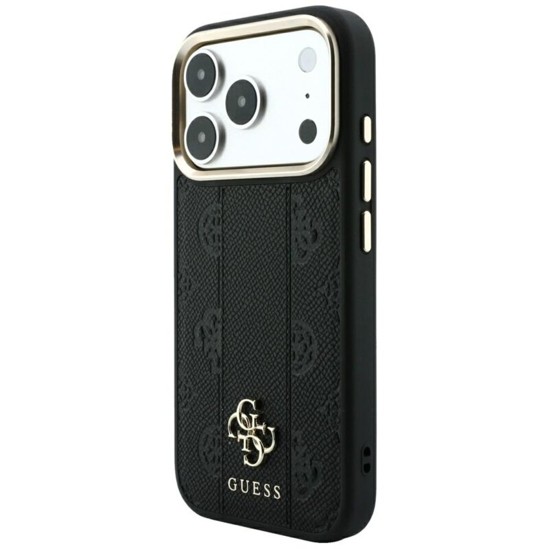 Husa Guess iPhone 18 Pro Leather Stripe Peony 4G MagSafe, negru, GUHMP18L6PGSU4EK