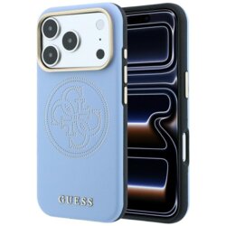Husa iPhone 18 Pro Guess Leather Perforated 4G MagSafe, bleu, GUHMP18L6PS4SRGB