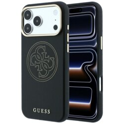 Husa iPhone 18 Pro Guess Leather Perforated 4G MagSafe, negru, GUHMP18L6PS4SRGK