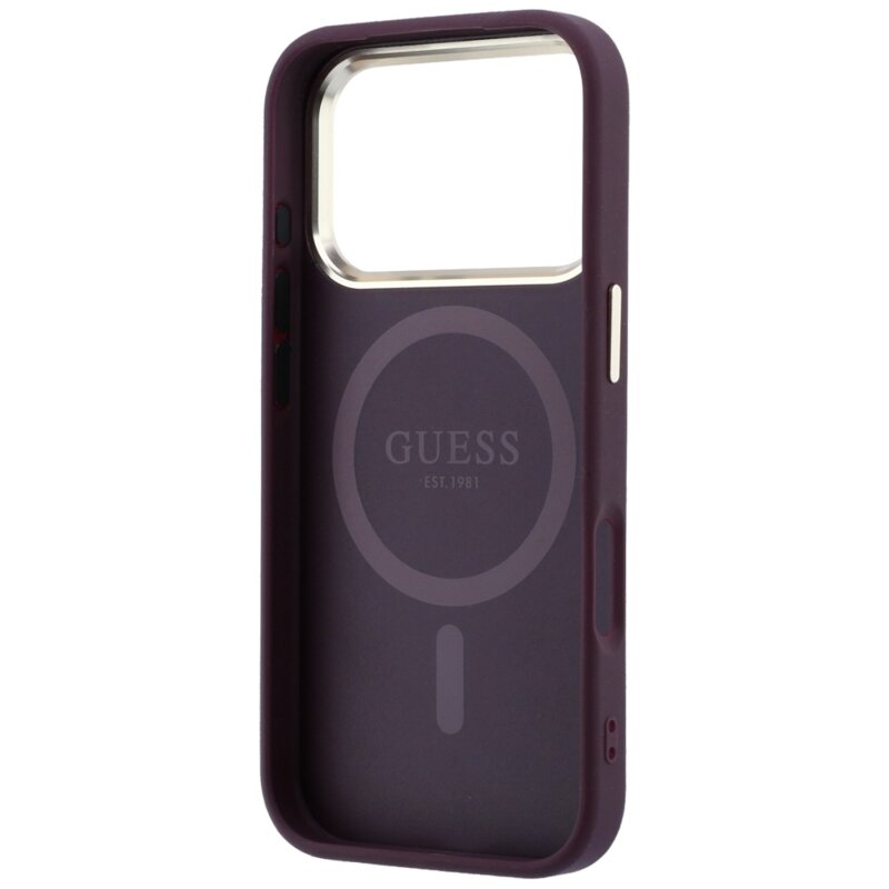 Husa Guess Saffiano Small 4G Classic MagSafe iPhone 18 Pro, bordo, GUHMP18L6PSA4DMU