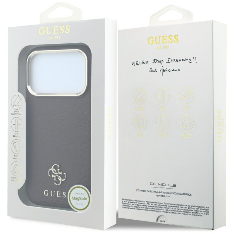 Husa Guess Saffiano Small 4G Classic MagSafe iPhone 18 Pro, bordo, GUHMP18L6PSA4DMU