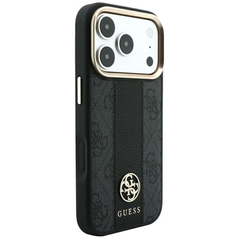 Husa Guess iPhone 17 Pro Leather 4G Stripe Round Classic Logo MagSafe, negru, GUHMP18L6P4G4RCK